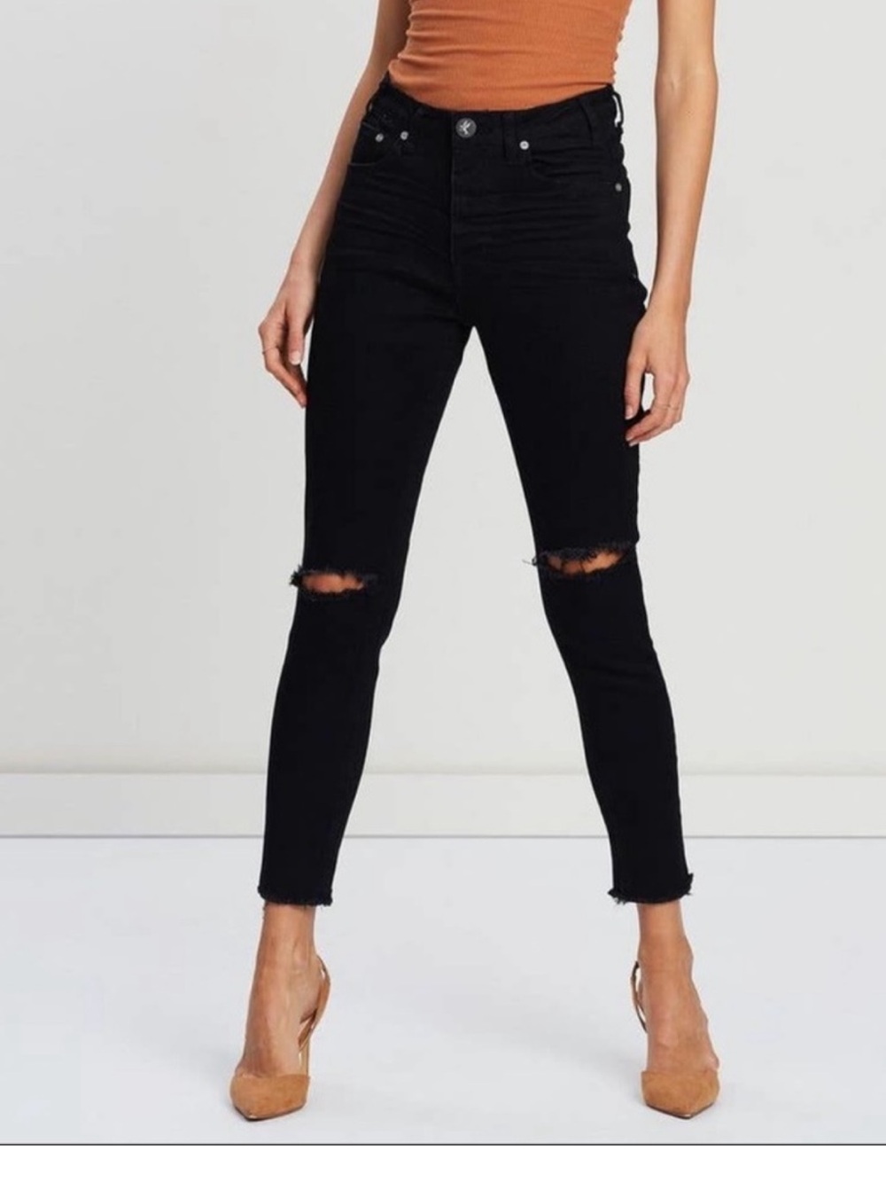 One Teaspoon Black High-Rise Distressed Ankle Jeans